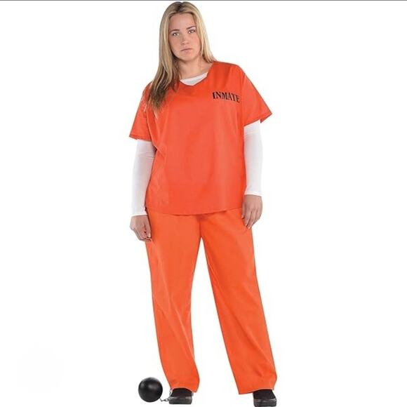 Amscan Orange Inmate/Prisoner Halloween Costume Plus Size 18-20 Party - Picture 1 of 7
